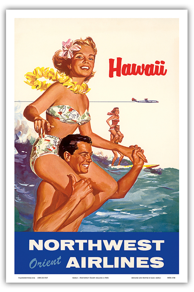 Hawaii - Northwest Orient Airlines - Vintage Airline Travel Poster c.1960s - Picture 16 of 22
