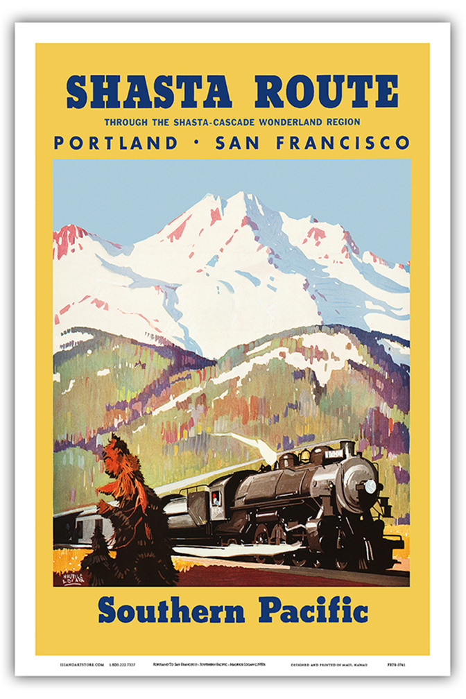 Shasta Route - Vintage Southern Pacific Railroad Travel Poster by M Logan 1933 - Picture 17 of 25