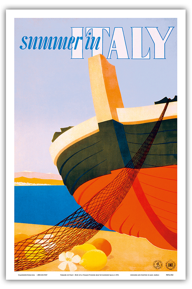 Summer in Italy - Fishing Boat - Vintage Travel Poster by Alfredo Lalia 1951 - Picture 17 of 25