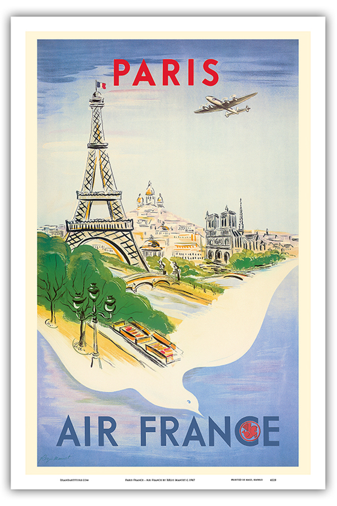 Paris - Eiffel Tower - Vintage Air France Travel Poster by R�gis Manset 1947 - Picture 15 of 23