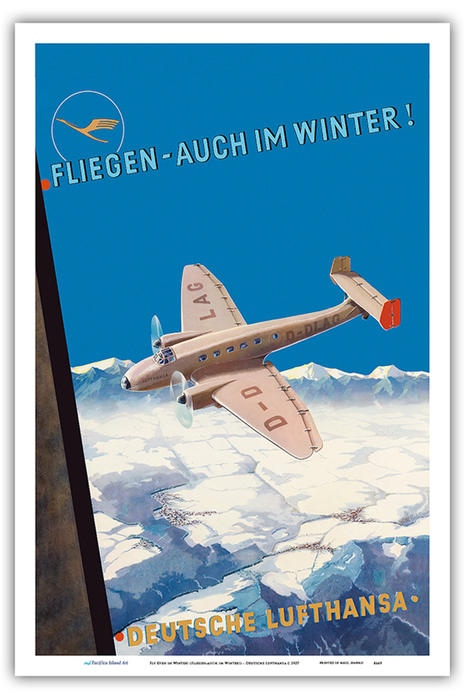 Fly Even in Winter - Deutsche Lufthansa - Vintage German Airline Travel Poster - Picture 17 of 23