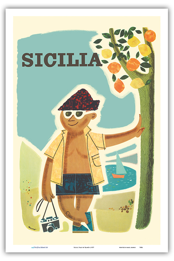 Sicily (Sicilia) Italy - Vintage Travel Poster by Rain� 1957 - Picture 17 of 25