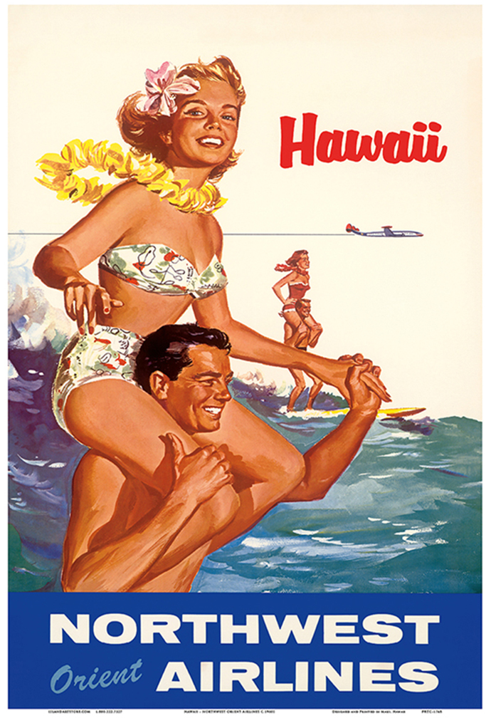 Hawaii - Northwest Orient Airlines - Vintage Airline Travel Poster c.1960s - Picture 17 of 22