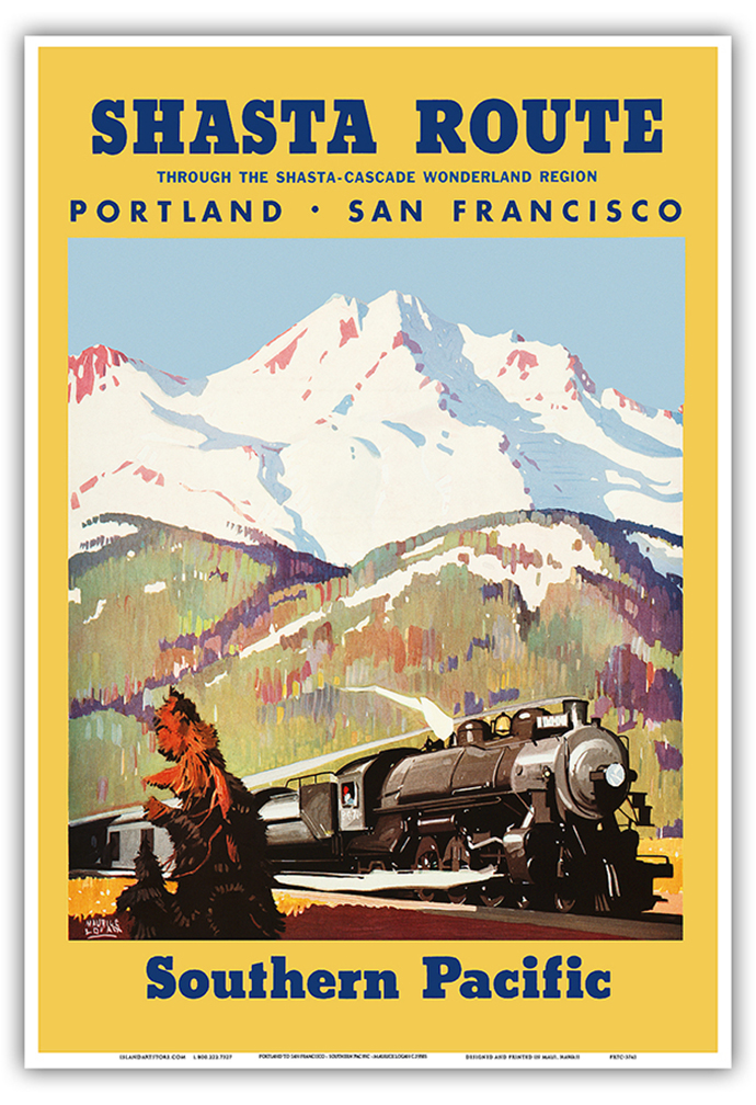 Shasta Route - Vintage Southern Pacific Railroad Travel Poster by M Logan 1933 - Picture 18 of 25