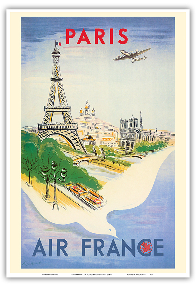 Paris - Eiffel Tower - Vintage Air France Travel Poster by R�gis Manset 1947 - Picture 16 of 23