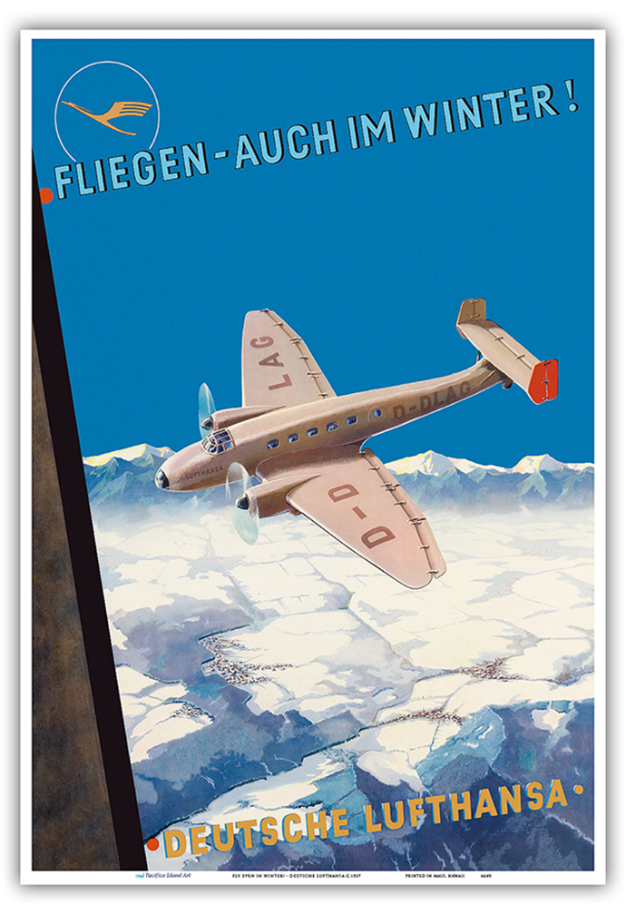 Fly Even in Winter - Deutsche Lufthansa - Vintage German Airline Travel Poster - Picture 18 of 23