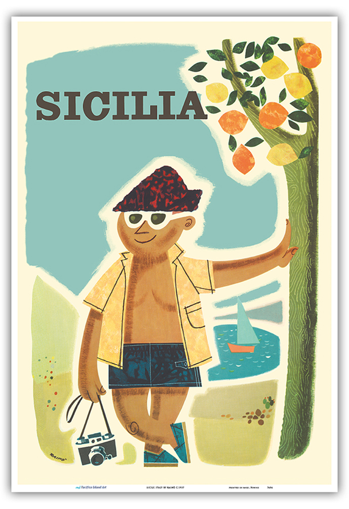 Sicily (Sicilia) Italy - Vintage Travel Poster by Rain� 1957 - Picture 18 of 25