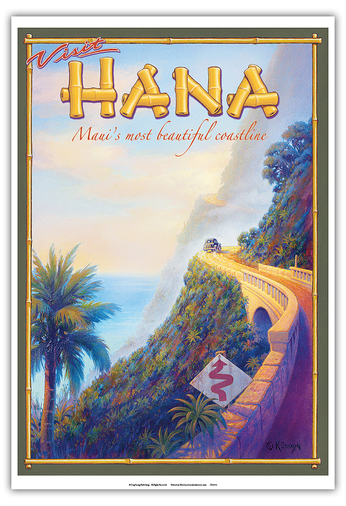 Visit Hana Maui Hawaii - Vintage Hawaiian Travel Poster by Kerne Erickson - Picture 18 of 25