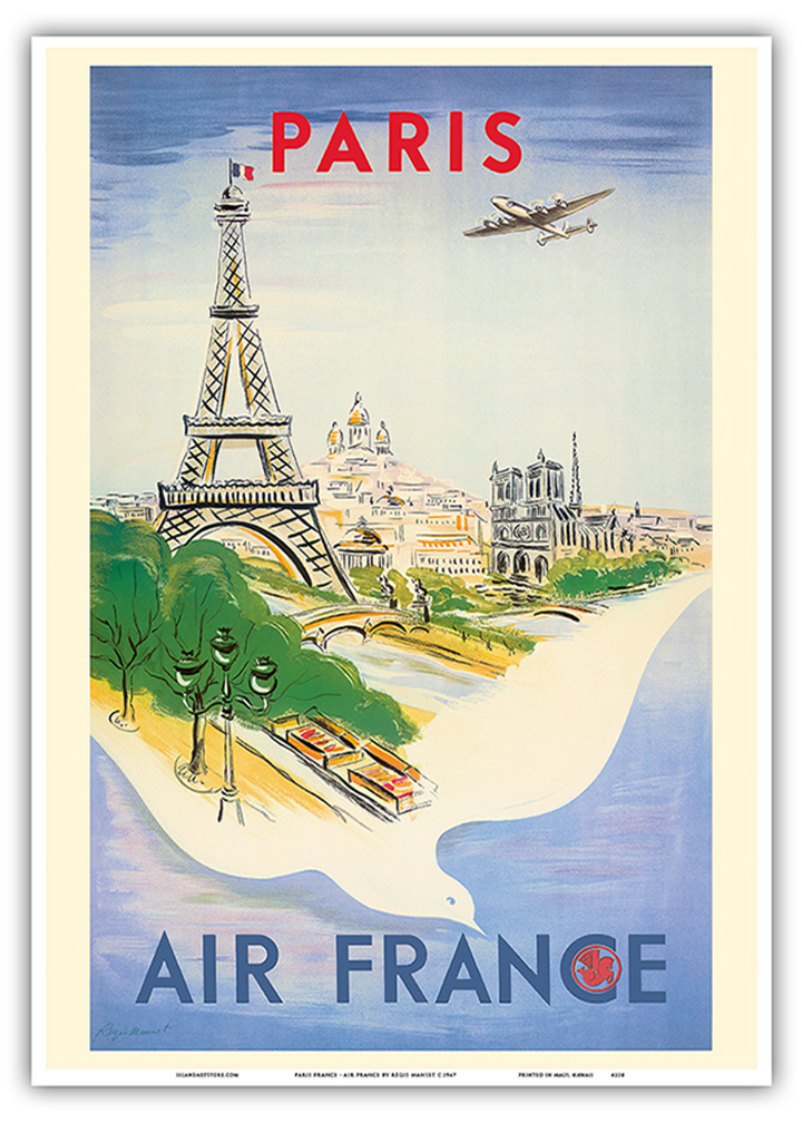 Paris - Eiffel Tower - Vintage Air France Travel Poster by R�gis Manset 1947 - Picture 17 of 23