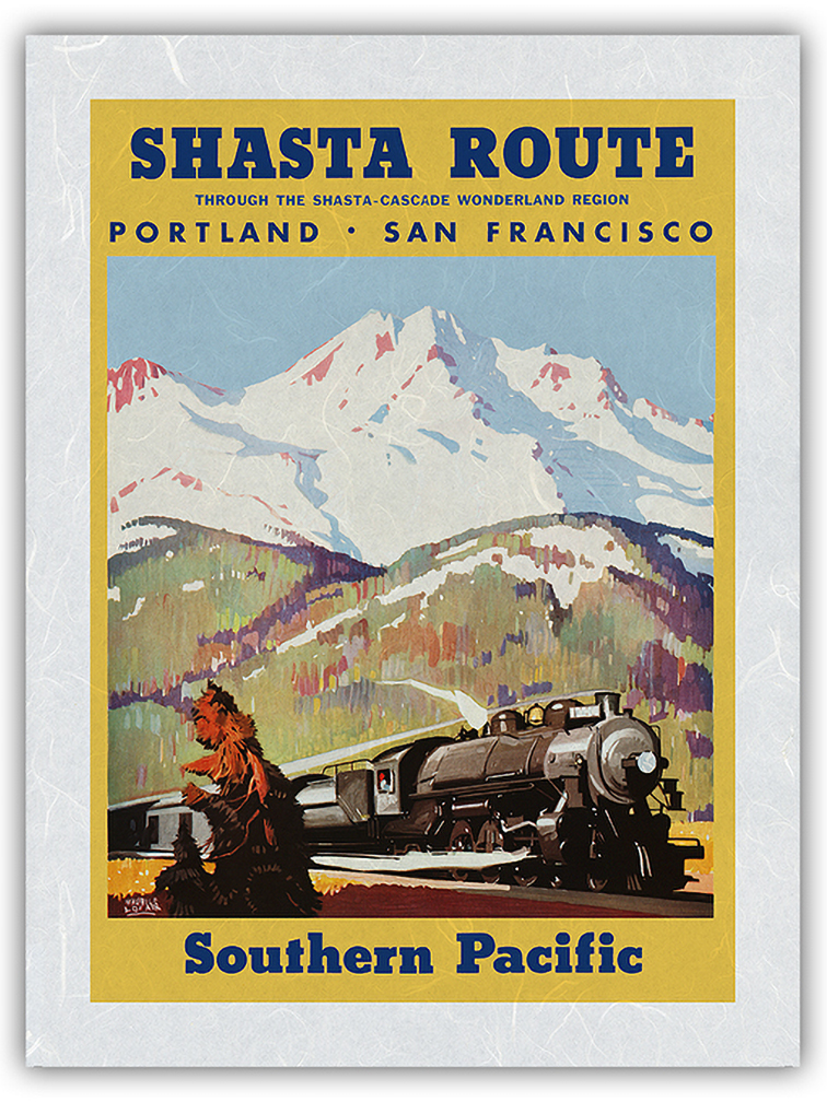 Shasta Route - Vintage Southern Pacific Railroad Travel Poster by M Logan 1933 - Picture 20 of 25