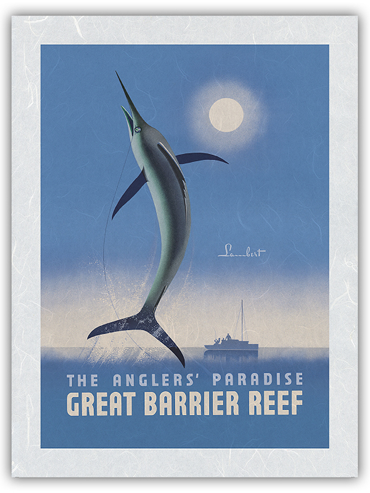 Great Barrier Reef Queensland Australia - Swordfish - Vintage Travel Poster 1936 - Picture 18 of 22