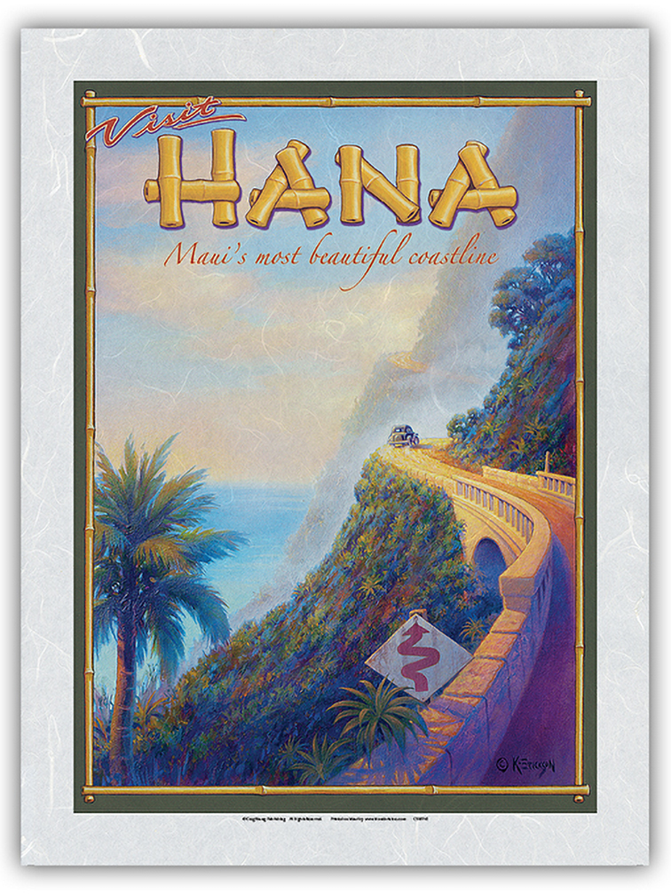 Visit Hana Maui Hawaii - Vintage Hawaiian Travel Poster by Kerne Erickson - Picture 20 of 25