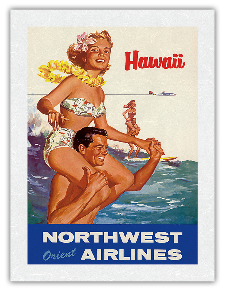 Hawaii - Northwest Orient Airlines - Vintage Airline Travel Poster c.1960s - Picture 19 of 22