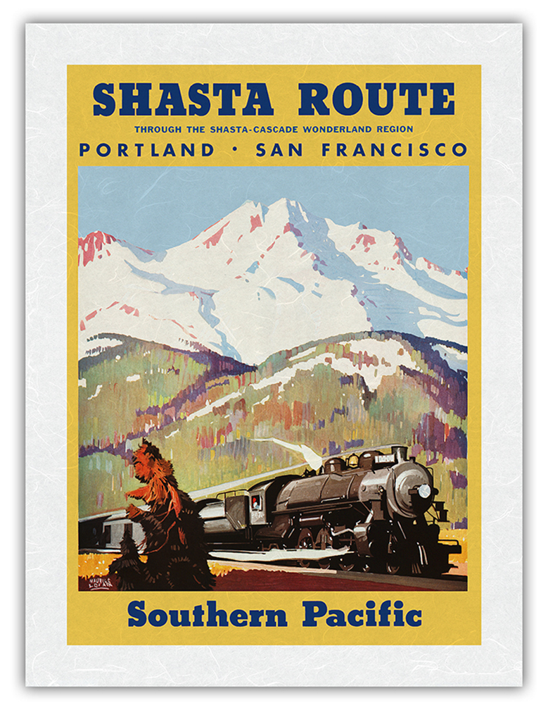Shasta Route - Vintage Southern Pacific Railroad Travel Poster by M Logan 1933 - Picture 21 of 25