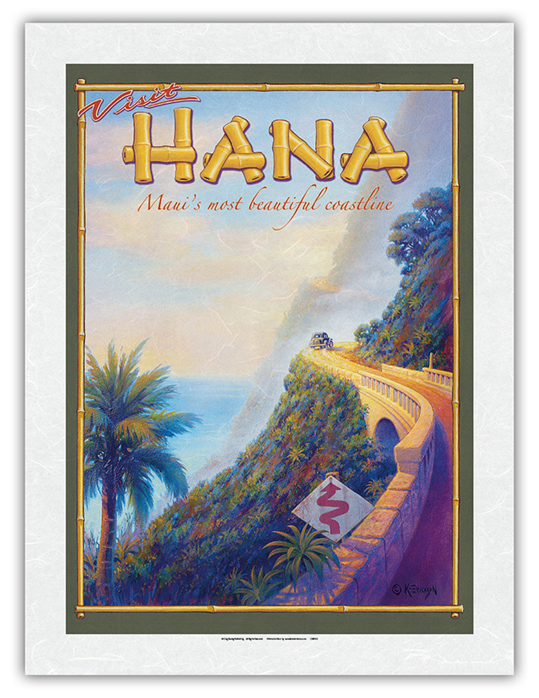 Visit Hana Maui Hawaii - Vintage Hawaiian Travel Poster by Kerne Erickson - Picture 21 of 25
