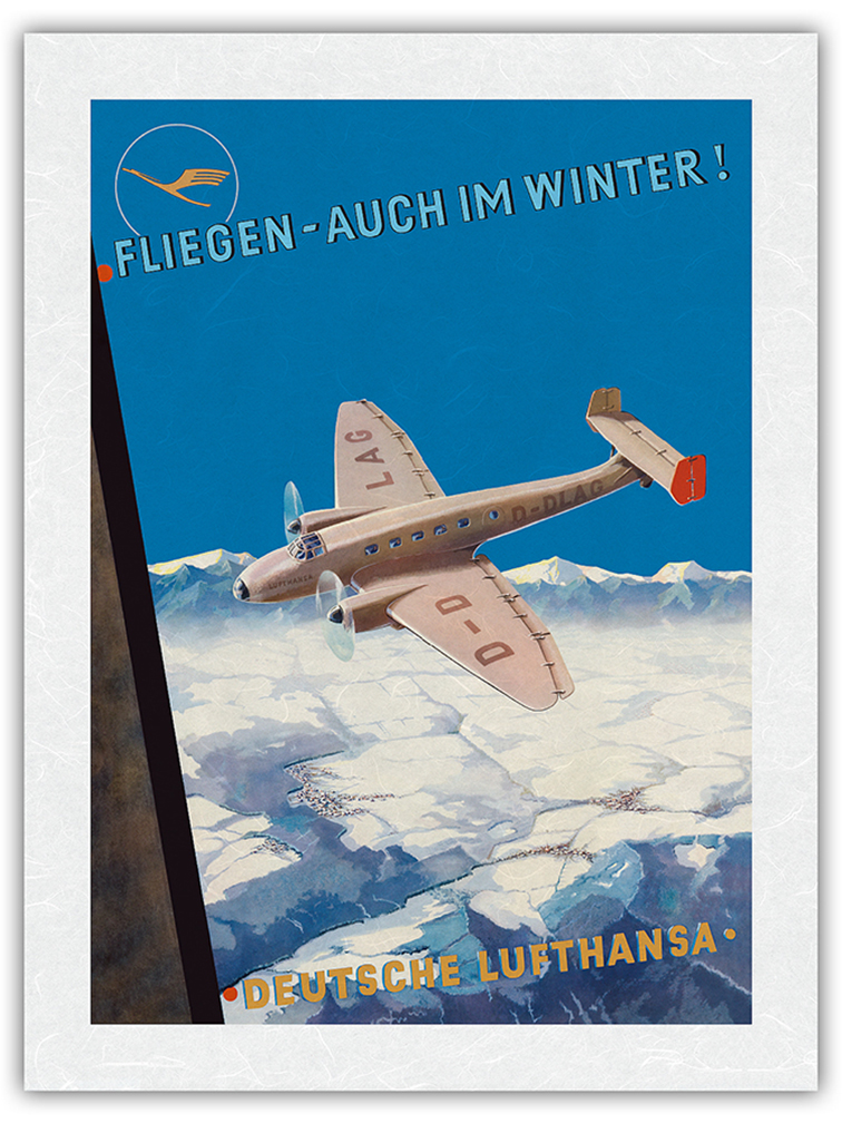 Fly Even in Winter - Deutsche Lufthansa - Vintage German Airline Travel Poster - Picture 21 of 23