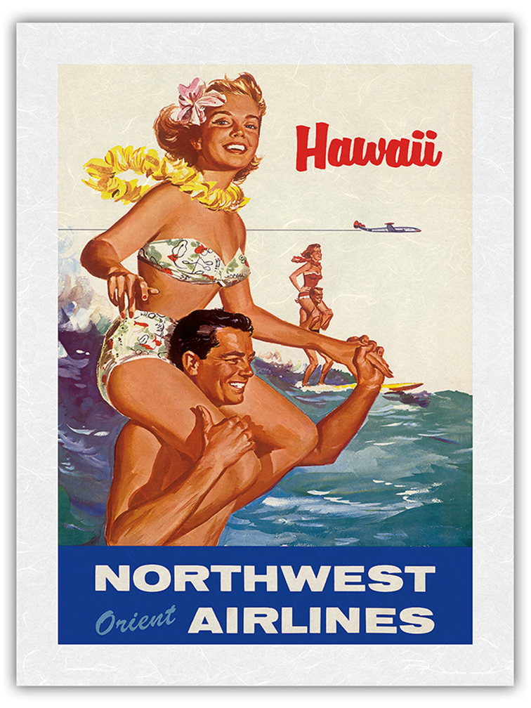 Hawaii - Northwest Orient Airlines - Vintage Airline Travel Poster c.1960s - Picture 21 of 22