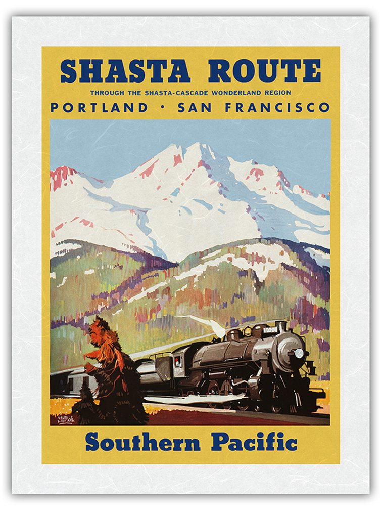 Shasta Route - Vintage Southern Pacific Railroad Travel Poster by M Logan 1933 - Picture 23 of 25