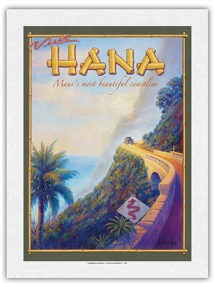 Visit Hana Maui Hawaii - Vintage Hawaiian Travel Poster by Kerne Erickson - Picture 23 of 25