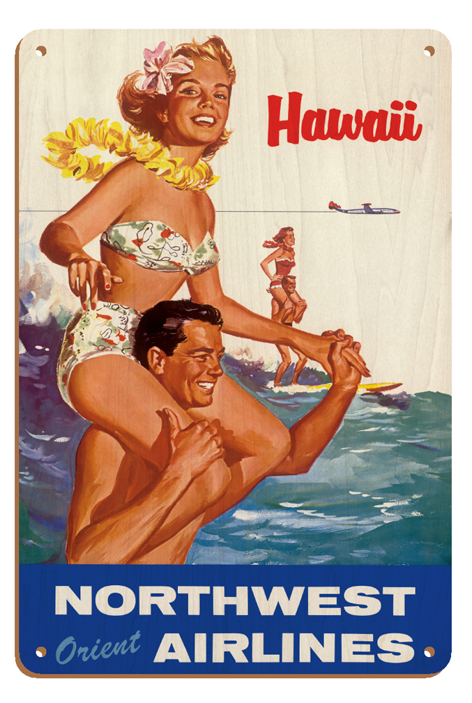 Hawaii - Northwest Orient Airlines - Vintage Airline Travel Poster c.1960s - Picture 22 of 22