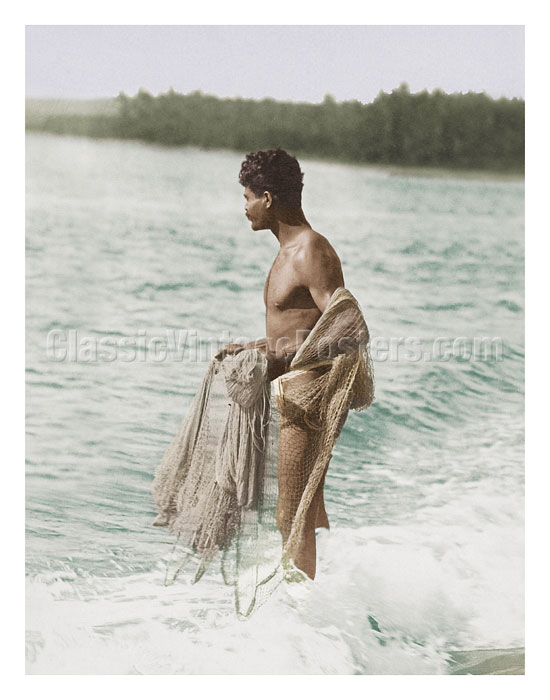 Art Prints & Posters - Hawaiian Fisherman (Lawai'a) with Throw Net