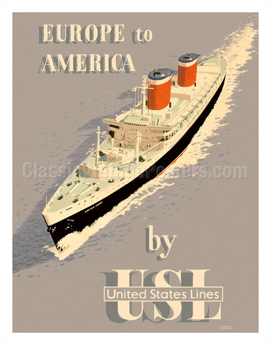 A2  Reprint Vintage United States Lines Cruises to America Poster A3