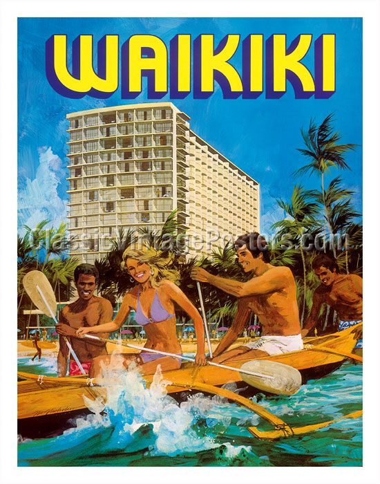 Art Prints Posters Waikiki Outrigger Canoe Hotel Vintage Travel Poster 11