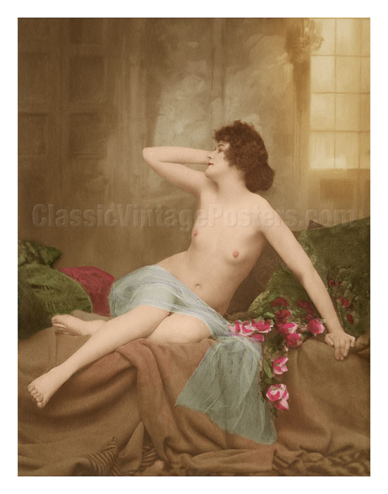 French Vintage Nude Women Porn - Art Prints & Posters - Classic Vintage French Nude Photograph -  Hand-Colored Tinted Art - Fine Art Prints & Posters -  ClassicVintagePosters.com