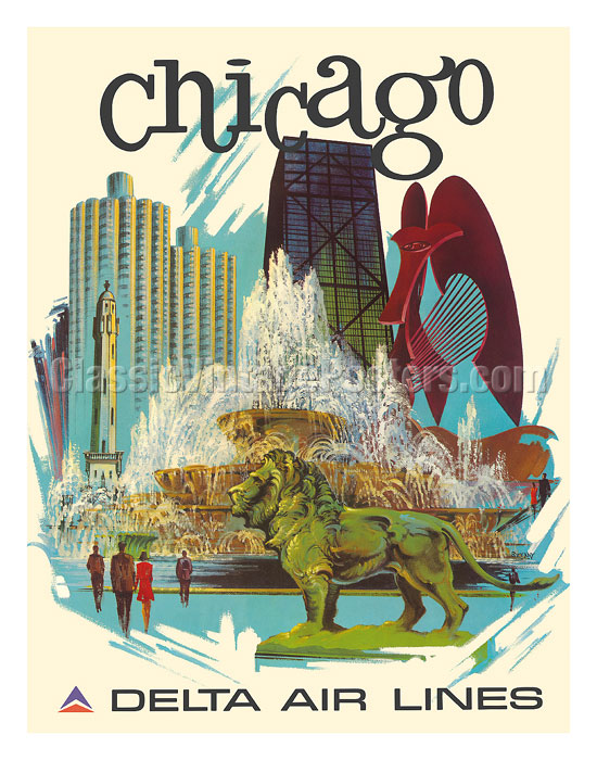 Buckingham Fountain Chicago Vintage Art Print POSTER