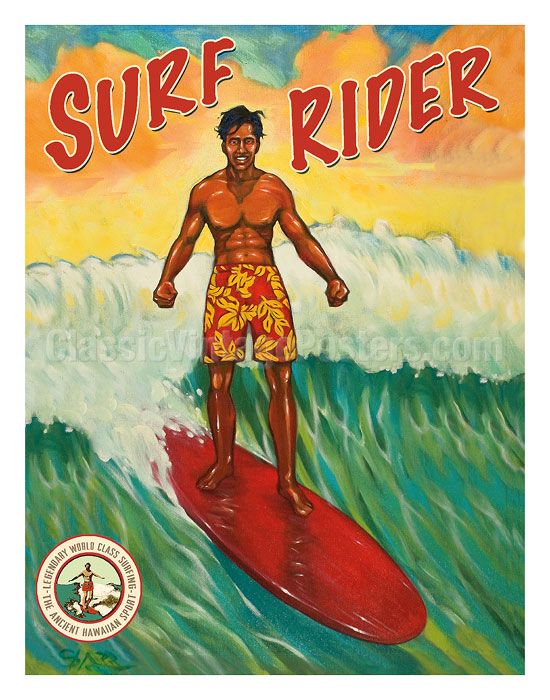 The Duke Kahanamoku Surfing Hawaii Aloha Vintage Art Poster Print 