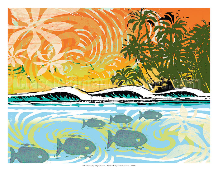 Honu Hawaii Turtles - Wade Koniakowsky Vintage Travel Poster Metal Tin Sign