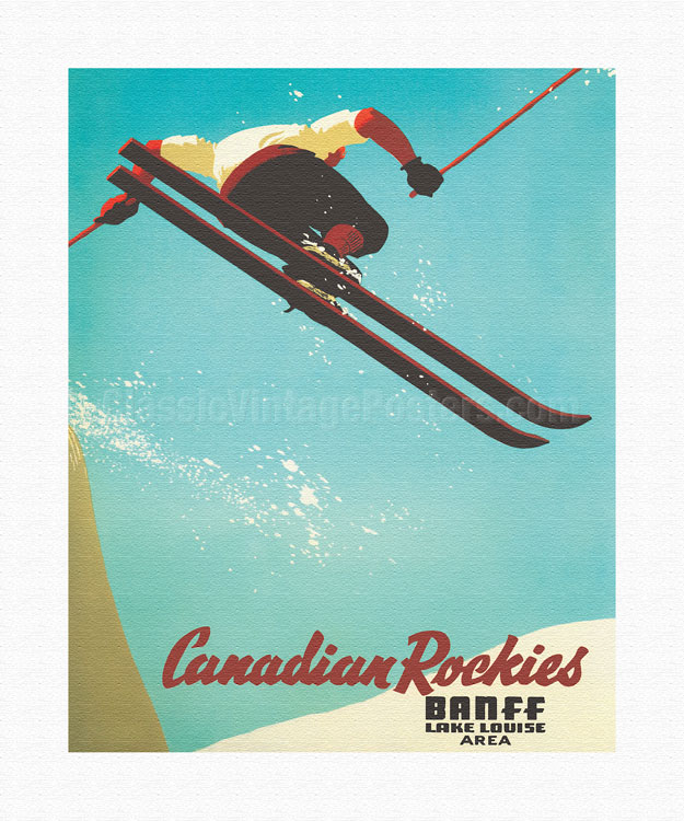 Banff-Lake Louise SKI RACER Vintage 1953 Canada Skiing Travel Poster Reprint 