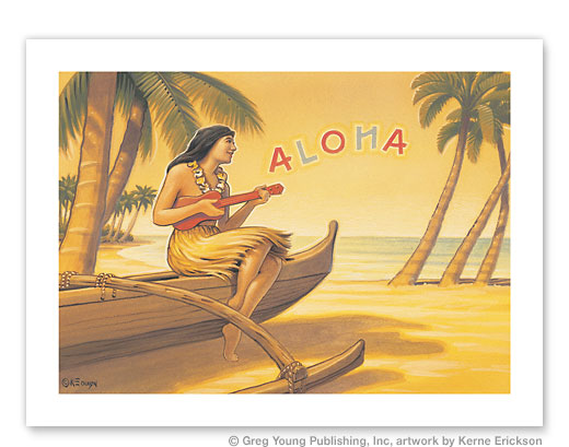 Hawaii Jungle Valley Aloha Paradise Hula Girl Vintage Art Poster Print 