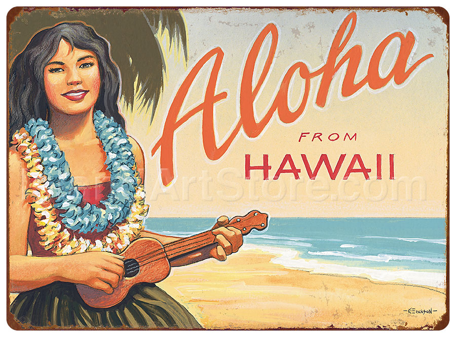 Art Prints & Posters - Aloha from Hawaii - Hawaiian Vintage Metal Signs
