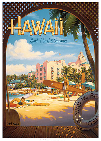 Hawaii Surf Beach Sunshine Waikiki Hôtel Resort Pacific USA Poster Travel 