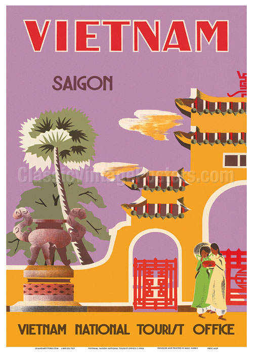 Vintage poster Vietnam - Vietnamese door - Red - Fine Art Print