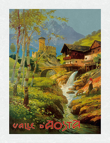 Val D/'Aosta Aosta Valley Ski Italy Italian Vintage Travel Advertisement Poster