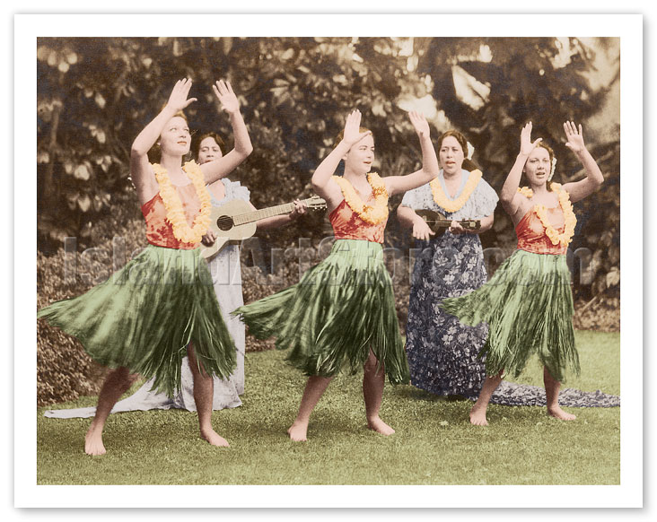 1938 Vintage Hawaiian Menu Cover Print Christmans Hula Dancers 
