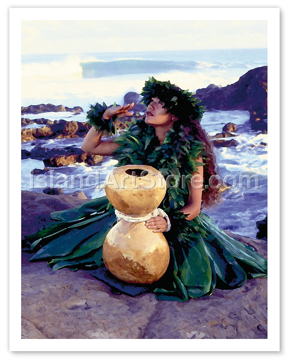 Fine Art Prints & Posters - Grateful, Hula Girl with Ipu Drum, Hawaii -  Fine Art Prints & Posters 