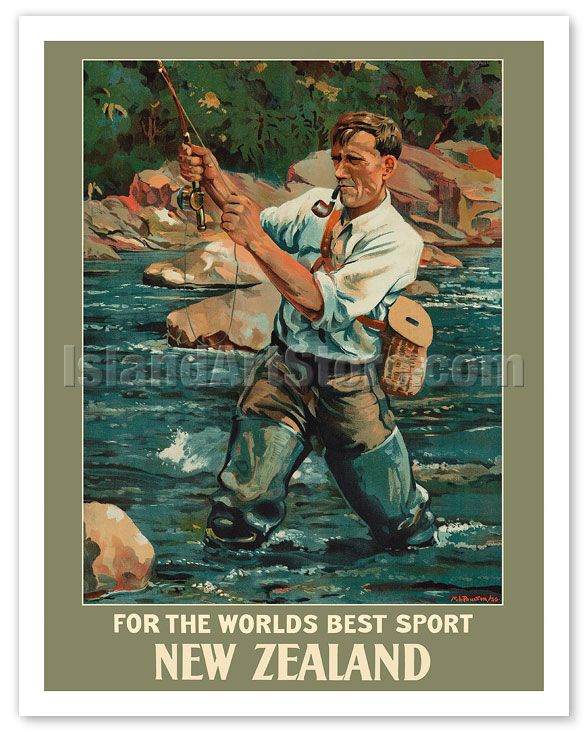 Fine Art Prints & Posters - New Zealand - For the Worlds Best Sport - Trout  Fly Fishing Angler - c. 1936 - Fine Art Prints & Posters -  IslandArtStore.com