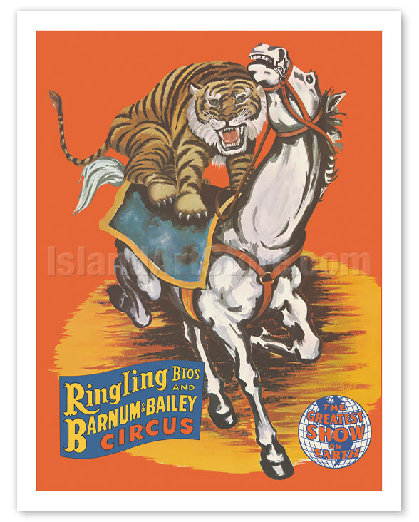 Ringling Bros and Barnum /& Bailey Tiger Moon Vintage Circus Travel Poster
