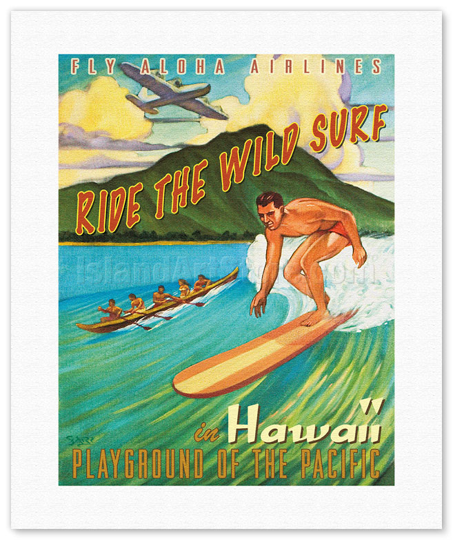 * Woody Surfer Poster Surfschule Tiki Hawaii Surfing Schild *730