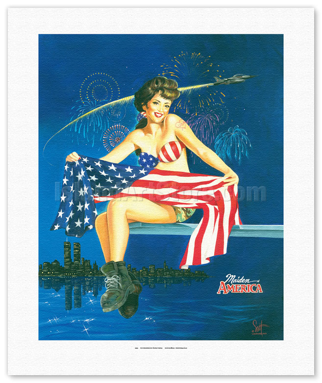 Fine Art Prints & Posters - Maiden America - Patriotic Pin-up Girl with  American Flag - Fine Art Prints & Posters - IslandArtStore.com