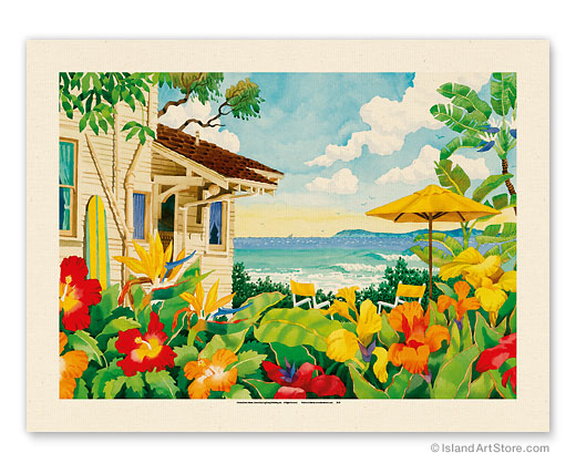 tropical cottage prints Hawaiian artwork hawaiian vacation art Kauai beach paintings hawaiiana art tropical beach hut Hawaii art