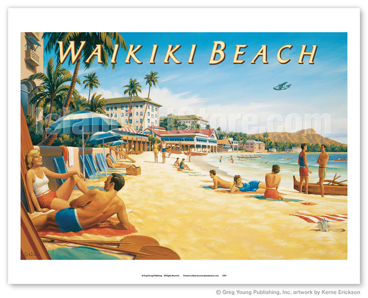 Vintage Hawaii Beach Poster Wall Art Postcard
