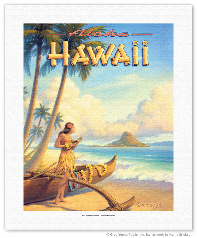 Hawaiian Island Fisherman Native Aloha Paradise Vintage Art Poster Print 