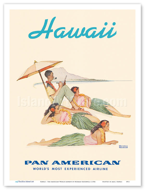 PAN AMERICAN WORLD AIRWAYS  hawaii アート Pan Am Hawaii In-Flight Menu Art by Lillian Sader 1960s