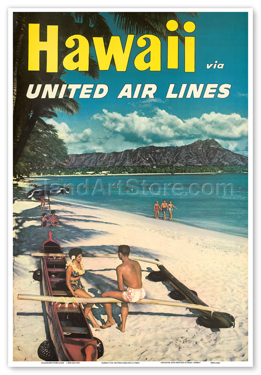 Hawaii Outrigger Canoe Stan Galli Vintage Airline Travel Poster Print Giclée 