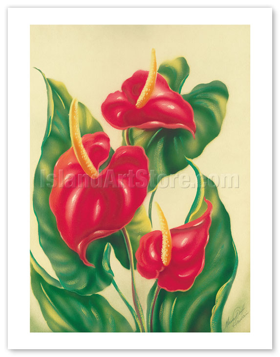 1980s Taro & Anthurium Tropical Carving
