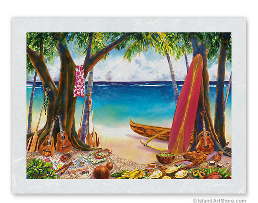 Peggy Chun Hawaii Watercolor Painting Metal Tin Sign Tropic Beach House Hale 